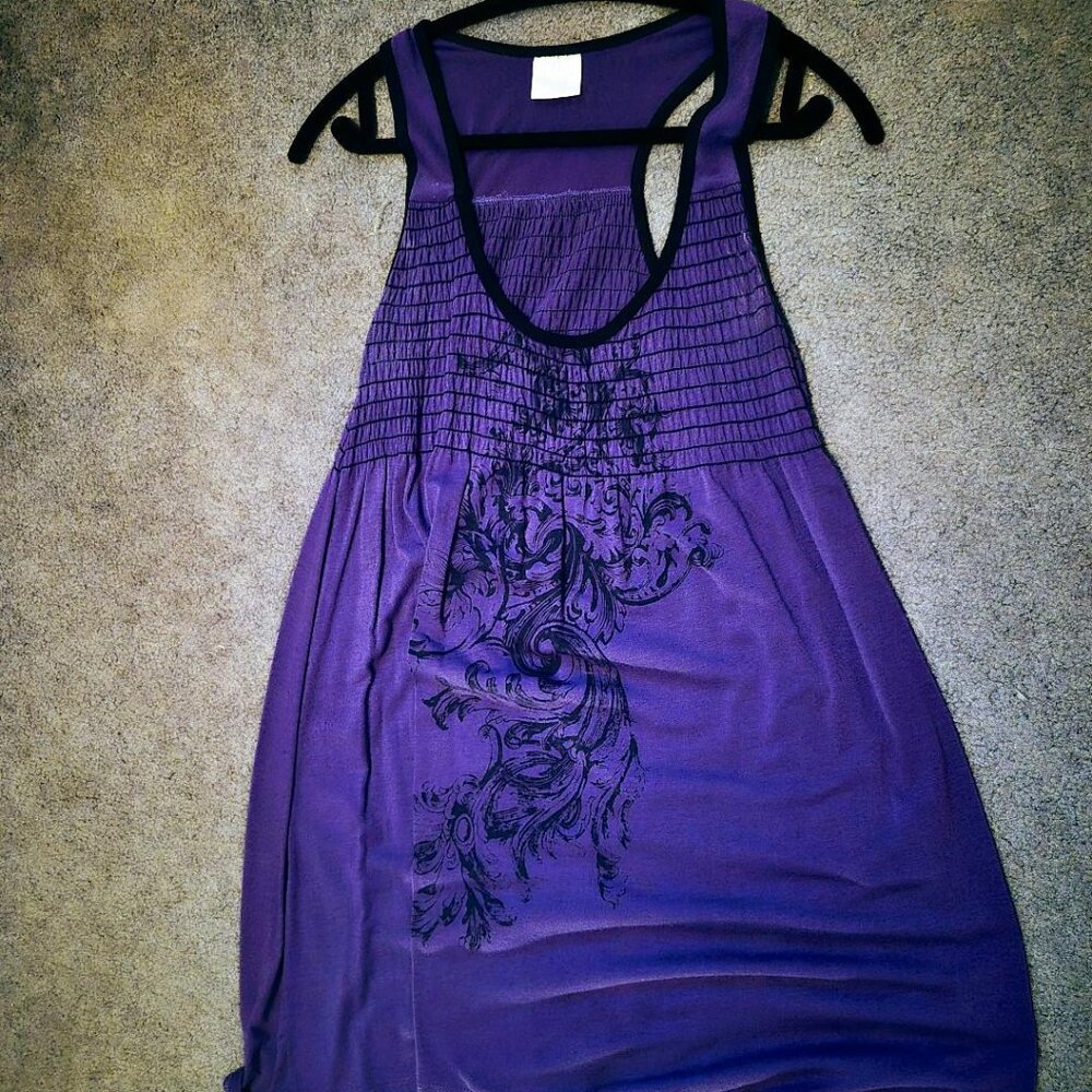 Purple Stretch  Floral Razorback Tunic Top One Size M L XL